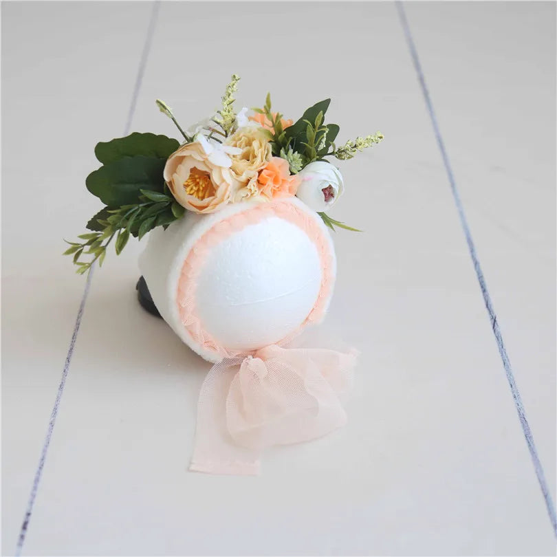 Knitted Flower Bonnet for Newborn Baby Photo Shoot Props