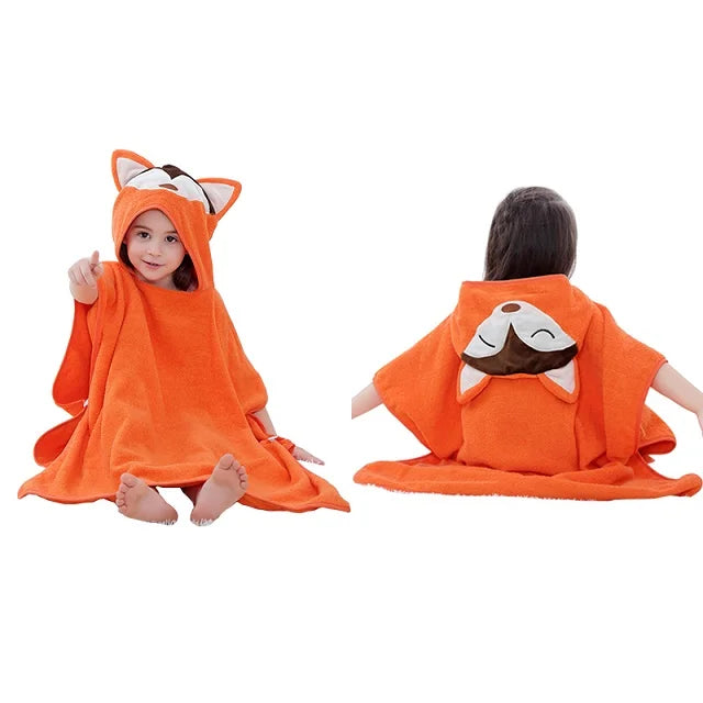 Serviette de bain à capuche pour enfants MICHLEY Fox – Peignoir poncho en coton (2–6 ans)
