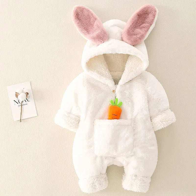 Grenouillère bébé en polaire corail chaude – Joli motif lapin