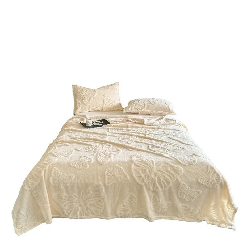Multi-functional Fleece Baby Blanket Flannel Jacquard Butterfly Comfortable Soft Sofa Throw Blanket Warm Winter Bedding Items