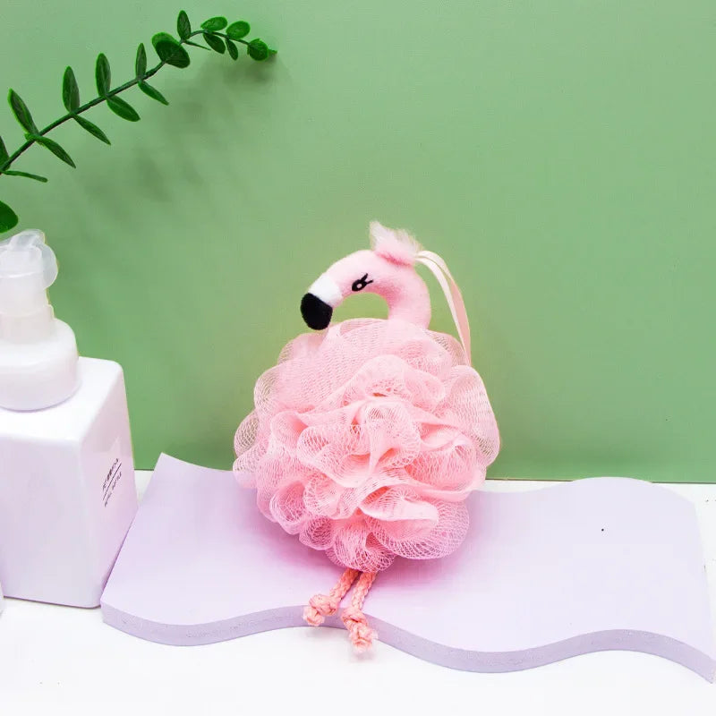 Boule de bain mignonne en forme de fleur – Brosse de bain flamant rose pour enfants