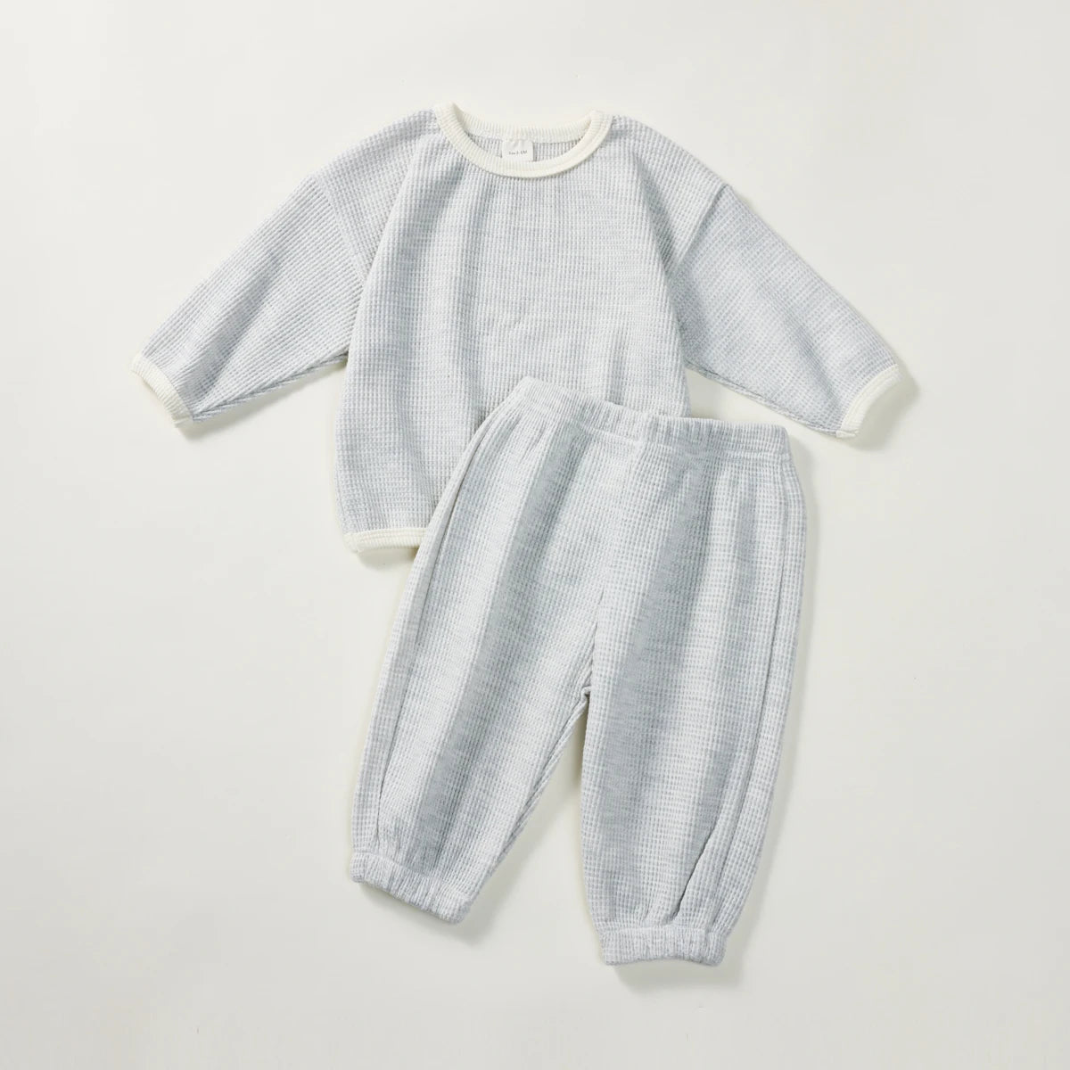 Korean Style Kids Outfit – Waffle Pullover & Pants Set for Boys & Girls