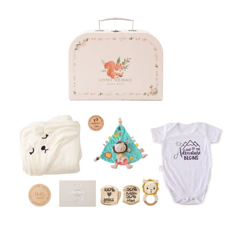 Baby Gift Set – Double-Sided Cotton Blanket, Milestone Cards & Rattle