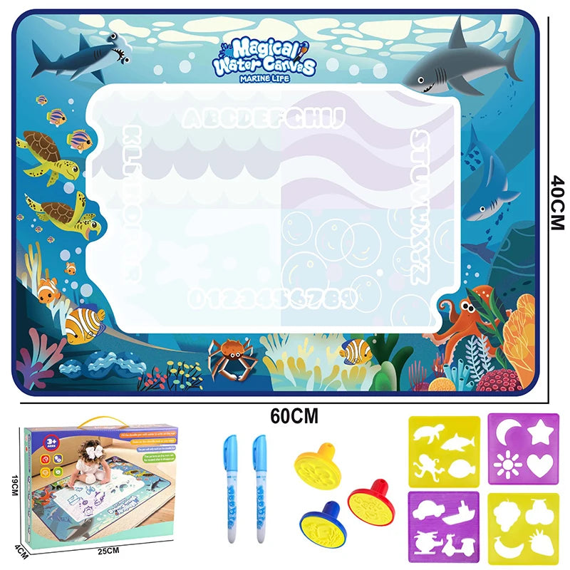 Tapis de dessin magique à l'eau 100x80cm – Jouet Montessori réutilisable pour la peinture et le gribouillage
