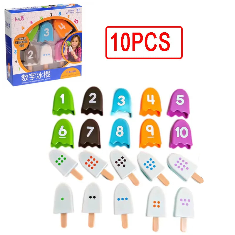 Jeu Montessori d'association de chiffres et de glaces – Apprentissage des couleurs et des chiffres