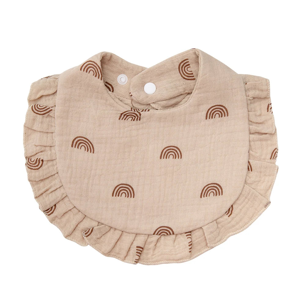 Bavoir bébé en coton à volants imprimé fleurs – Ajustable et doux