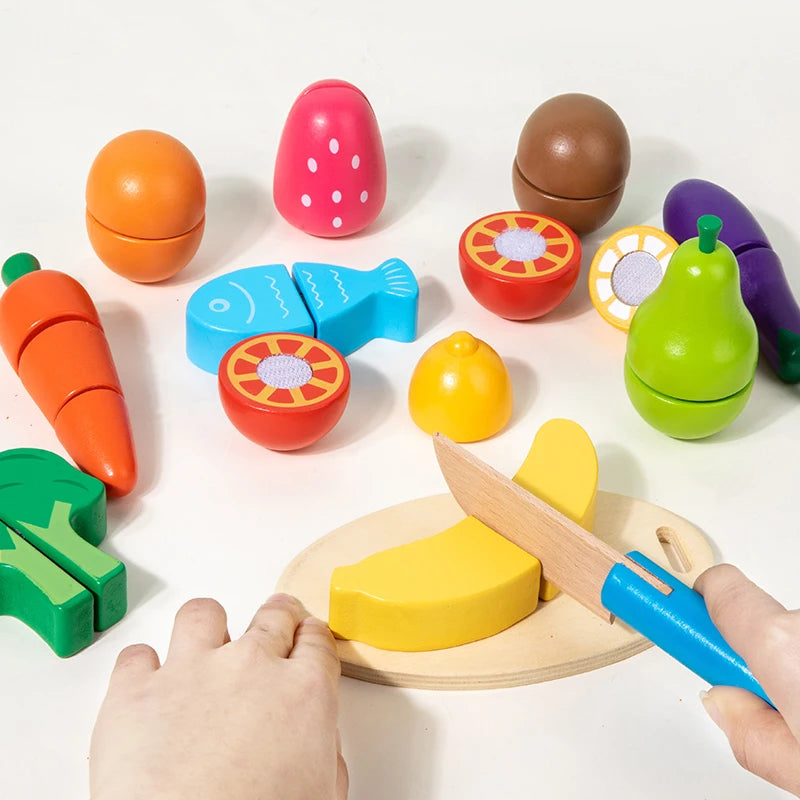 Ensemble de découpe d'aliments en bois – Apprendre et jouer !