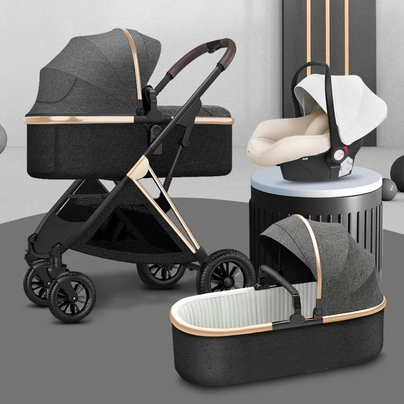 BETSOCCI 2/3-in-1 High Landscape Baby Stroller – Four-Wheel Foldable Trolley