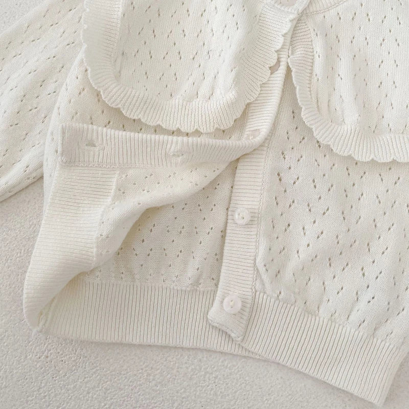 Gilet tricoté d'automne pour bébé fille – Veste en coton avec grand col rabattu