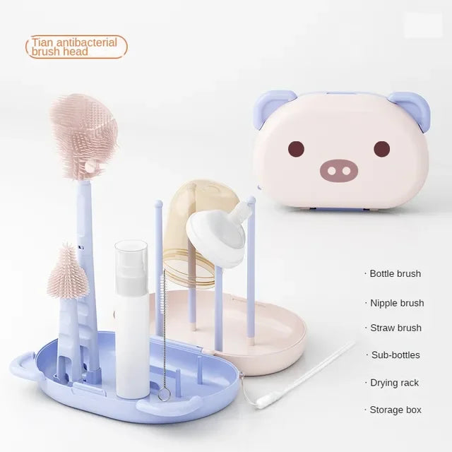 Travel Baby Bottle Cleaning Kit | Brushes, Nipple & Straw Cleaner with Organizer