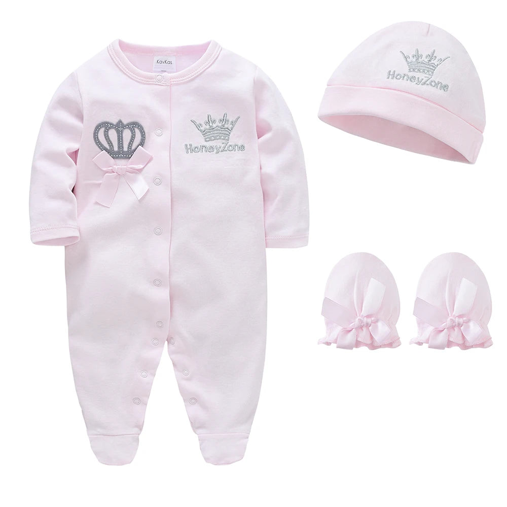 Ensemble de vêtements pour nouveau-né 4 pièces – Grenouillères et tenues en coton uni (0–9 mois)