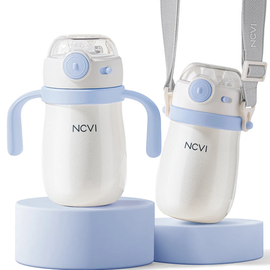 Toddler Steel Sippy Cup | NCVI 10oz Leak-Proof Straw Bottle, Easy Clean