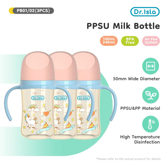 3PCS PPSU Baby Bottles – 160/240ml, Double Handle, Drop-Proof & BPA-Free