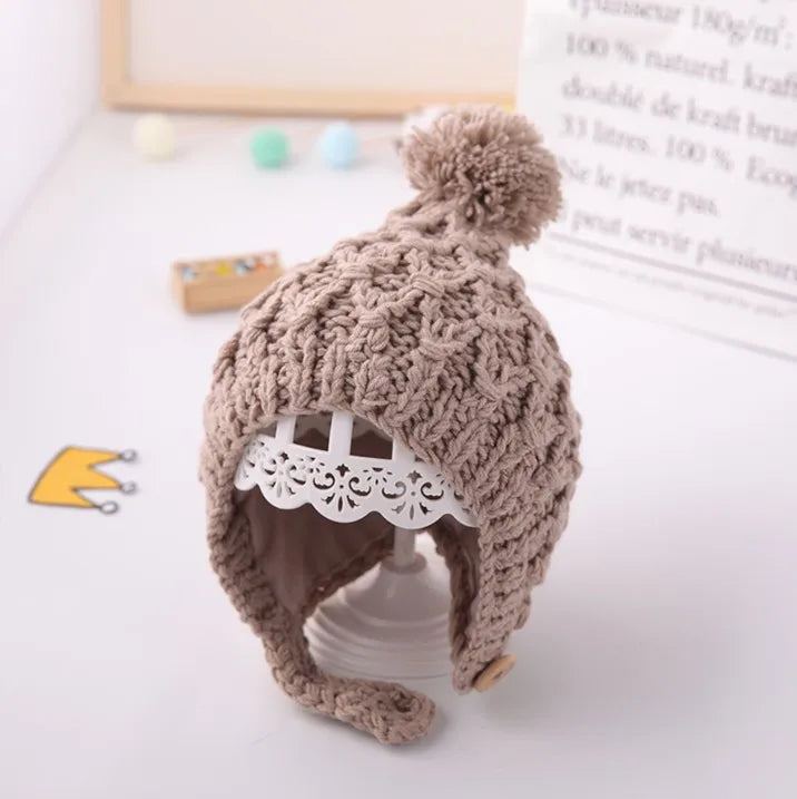 Soft Warm Solid Color Knitted Baby Hat for Boys and Girls Winter