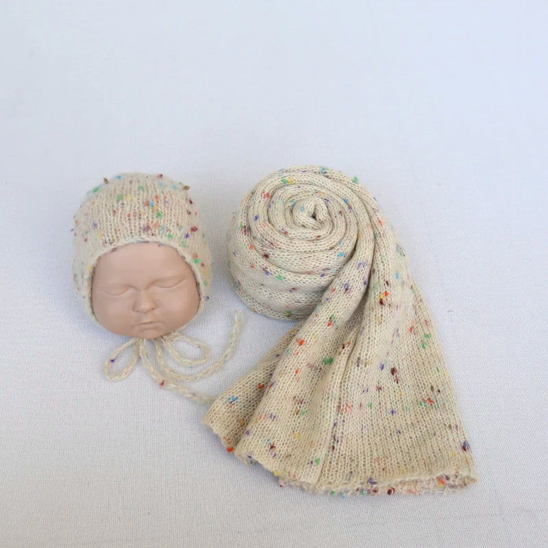 Ensemble couverture et bonnet en mohair tricoté pour nouveau-né, accessoire photo