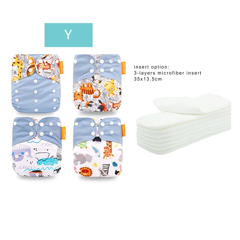 HappyFlute Reusable Diaper Set – 4 OS Pocket Diapers + 8 Inserts
