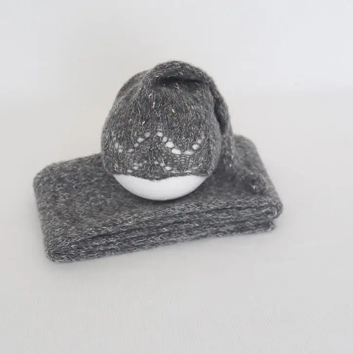 Ensemble couverture et bonnet en mohair tricoté pour nouveau-né, accessoire photo