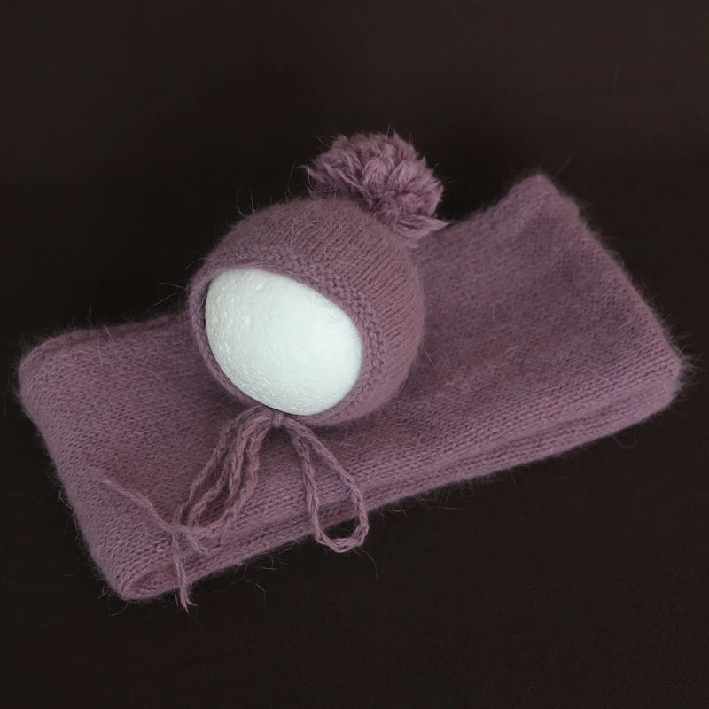 Ensemble couverture et bonnet en mohair tricoté pour nouveau-né, accessoire photo