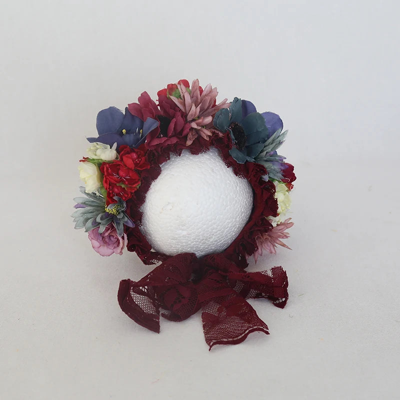 Knitted Flower Bonnet for Newborn Baby Photo Shoot Props