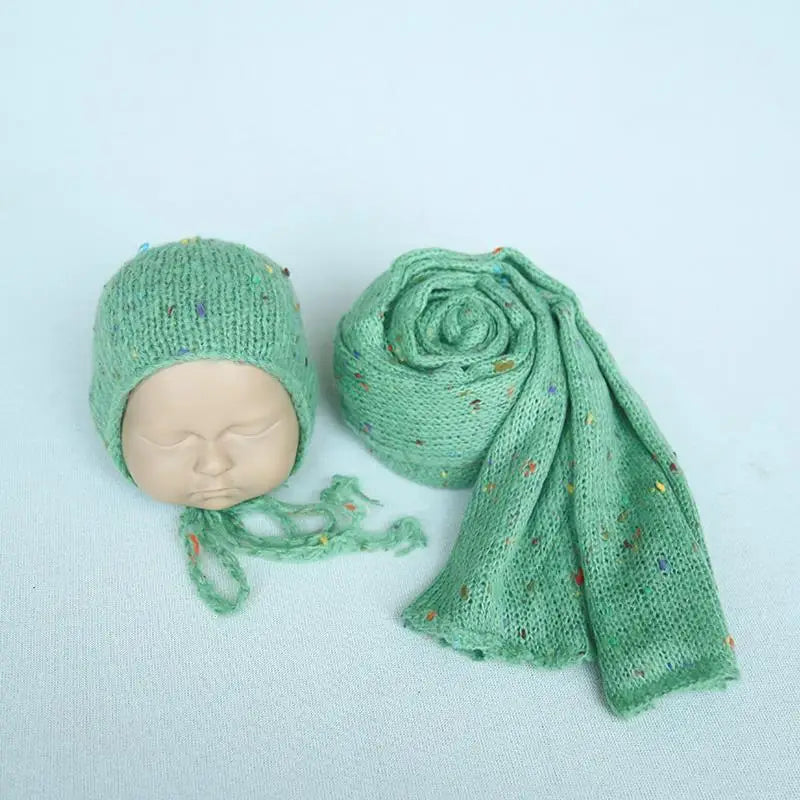 Color Dots Mohair Wrap Bonnet Set Baby Photo Prop