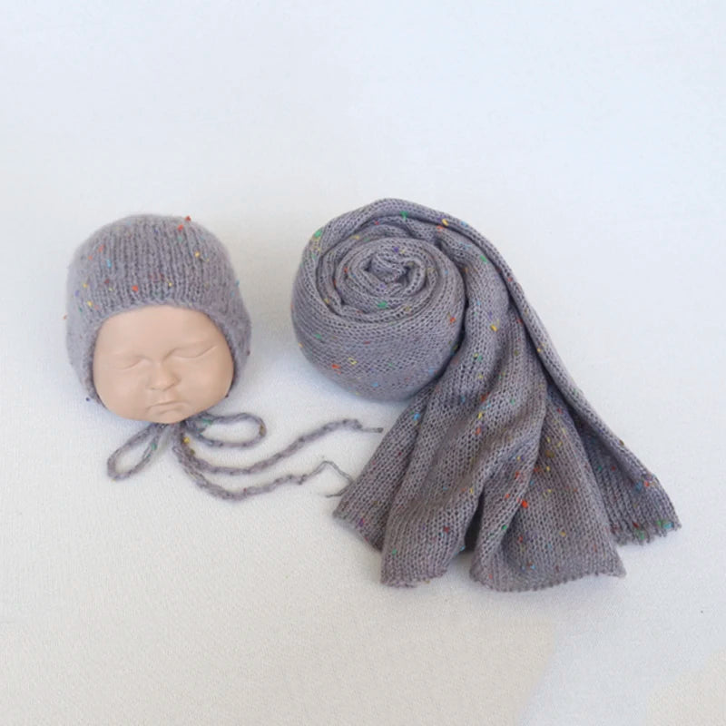 Ensemble couverture et bonnet en mohair tricoté pour nouveau-né, accessoire photo