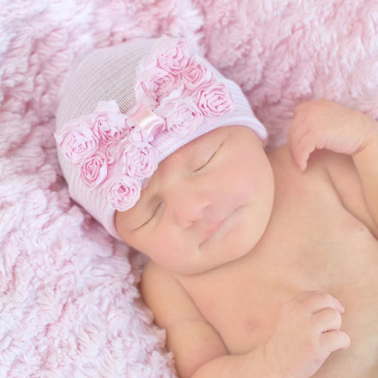 Bonnet rose et bleu pour nouveau-né, à fleurs, pour la maternité