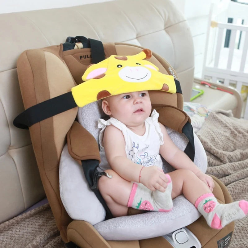 Cartoon Baby Car Pillow | Head Support & Adjustable Safety Belt