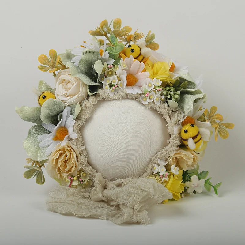 Knitted Flower Bonnet for Newborn Baby Photo Shoot Props