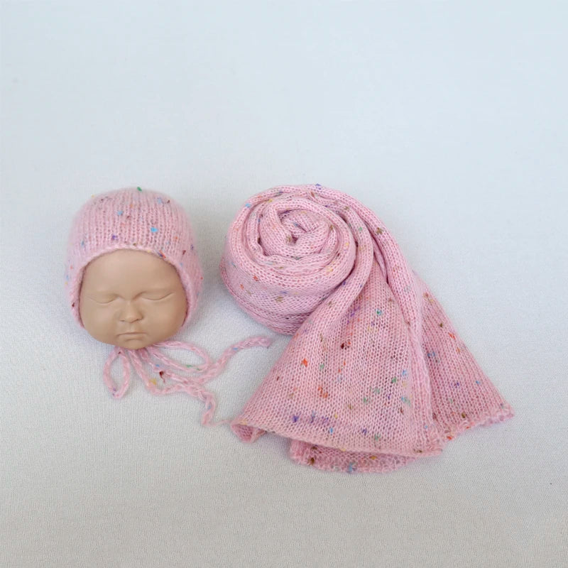 Ensemble couverture et bonnet en mohair tricoté pour nouveau-né, accessoire photo