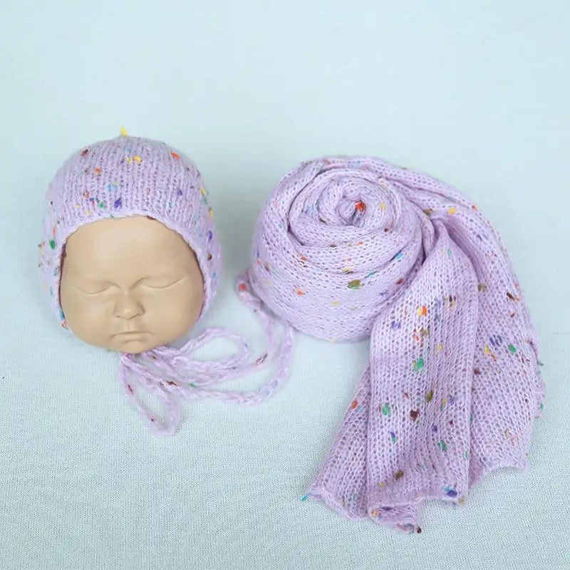 Color Dots Mohair Wrap Bonnet Set Baby Photo Prop