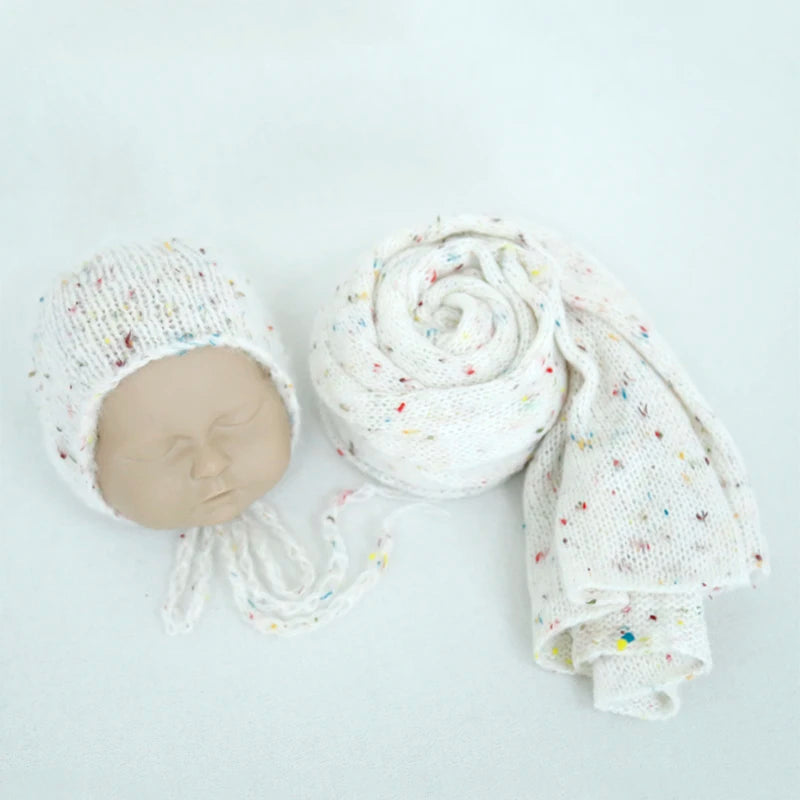 Color Dots Mohair Wrap Bonnet Set Baby Photo Prop