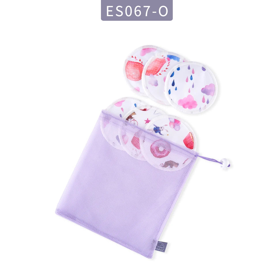 Elinfant Reusable Bamboo Breast Pads – 6pcs Washable Nursing Set with Bag