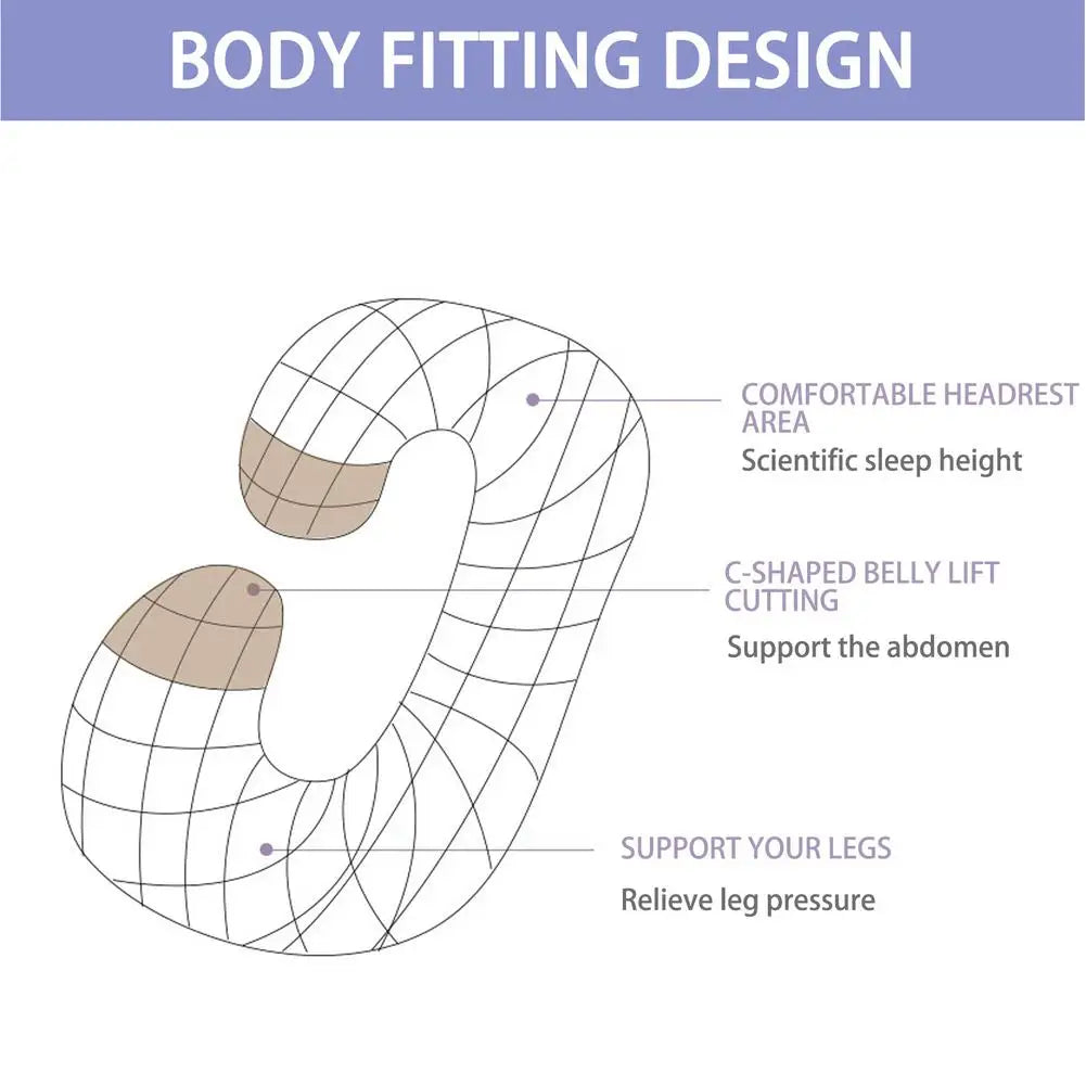 C-Shaped Full Body Pregnancy Pillow – Removable Cover & Side Sleep Support
