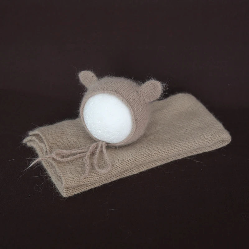 Ensemble couverture et bonnet en mohair tricoté pour nouveau-né, accessoire photo
