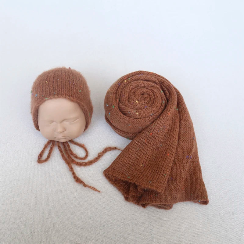 Ensemble couverture et bonnet en mohair tricoté pour nouveau-né, accessoire photo