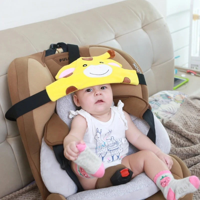 Cartoon Baby Car Pillow | Head Support & Adjustable Safety Belt