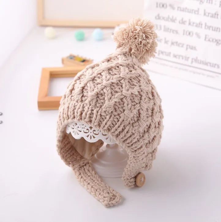 Soft Warm Solid Color Knitted Baby Hat for Boys and Girls Winter