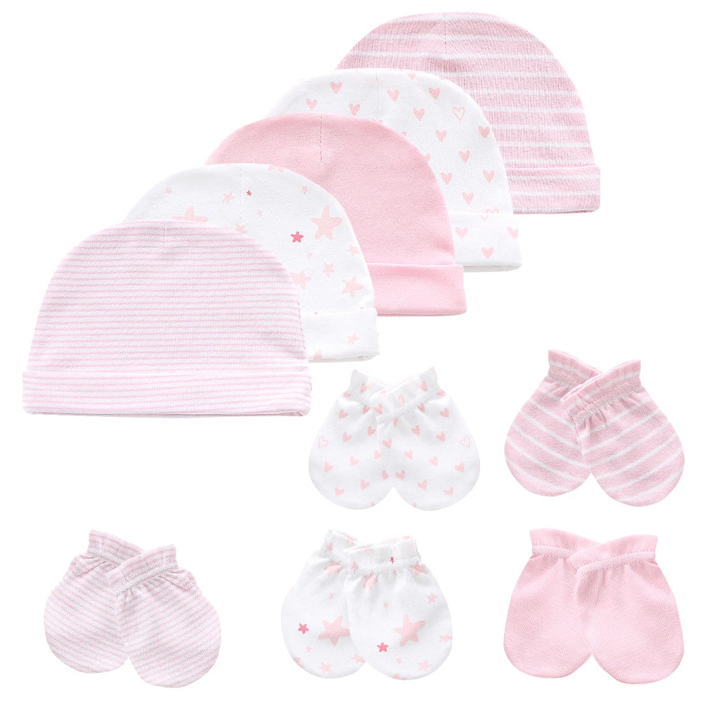 Ensemble bonnet et gants en coton pour bébé (0-6 mois)