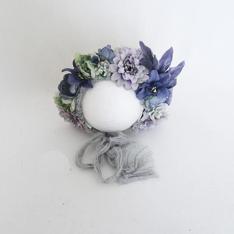 Knitted Flower Bonnet for Newborn Baby Photo Shoot Props