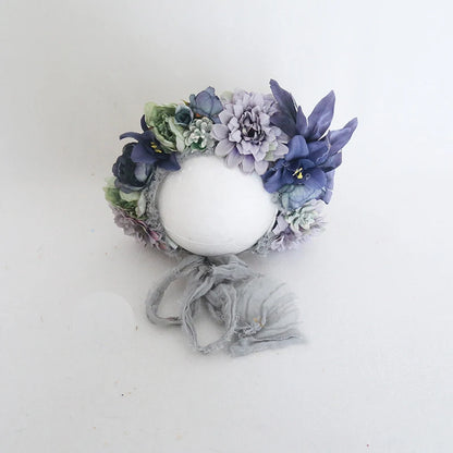 Knitted Flower Bonnet for Newborn Baby Photo Shoot Props