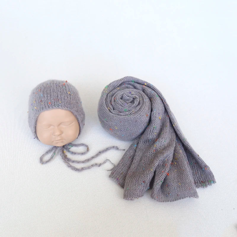 Color Dots Mohair Wrap Bonnet Set Baby Photo Prop
