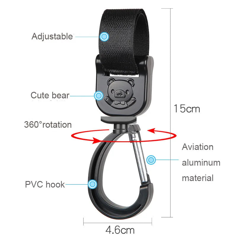 1 paire de crochets rotatifs à 360° pour poussette – Support universel pour poussette