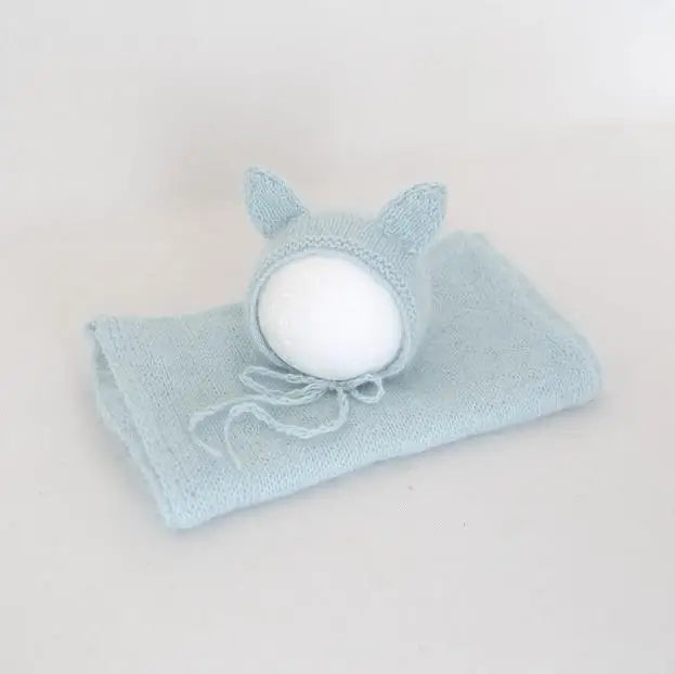 Ensemble couverture et bonnet en mohair tricoté pour nouveau-né, accessoire photo