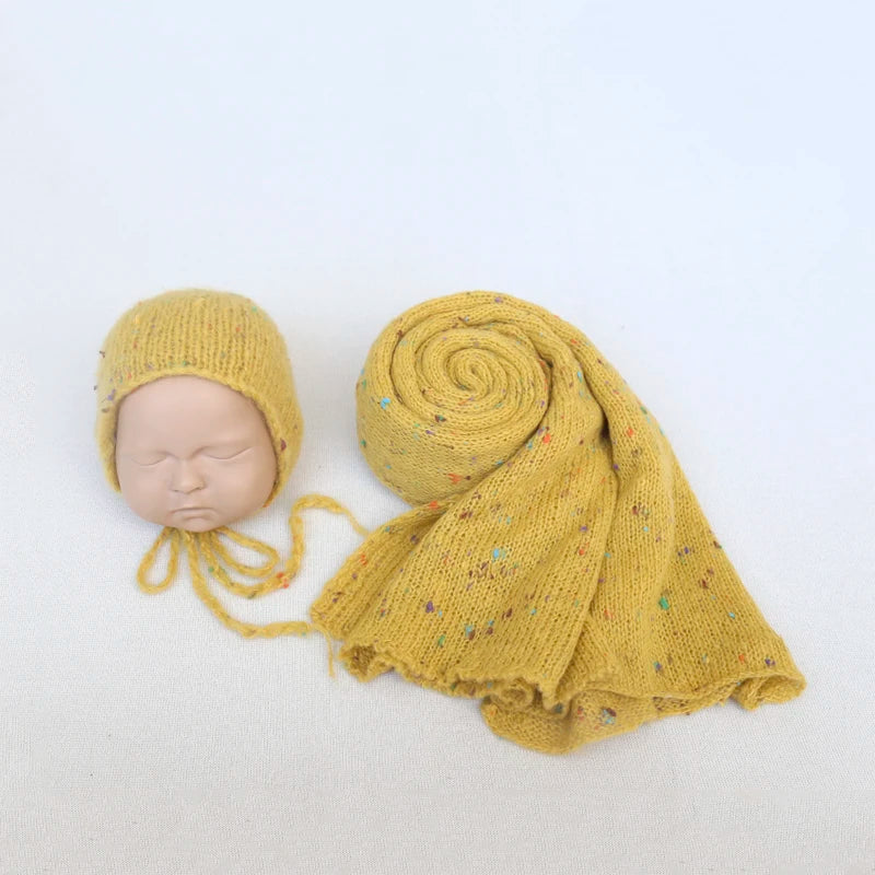 Color Dots Mohair Wrap Bonnet Set Baby Photo Prop