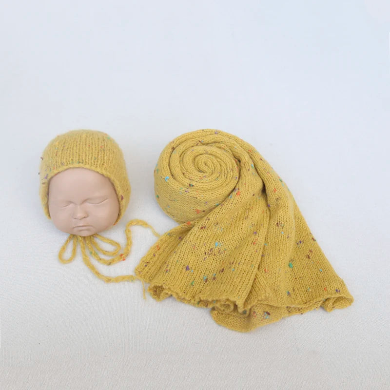 Ensemble couverture et bonnet en mohair tricoté pour nouveau-né, accessoire photo