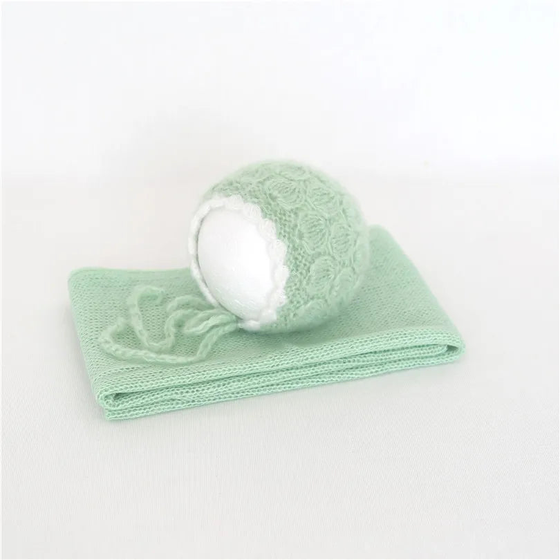 Ensemble couverture et bonnet en mohair tricoté pour nouveau-né, accessoire photo