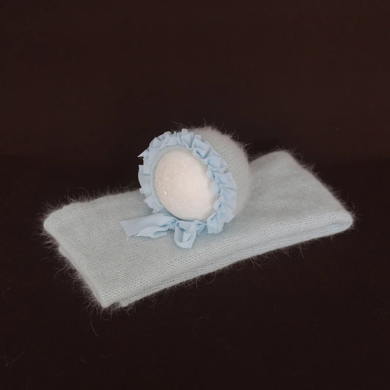 Ensemble couverture et bonnet en mohair tricoté pour nouveau-né, accessoire photo