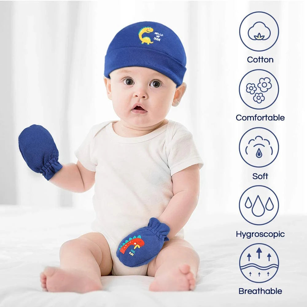 Ensemble bonnet et gants en coton pour bébé (0-6 mois)