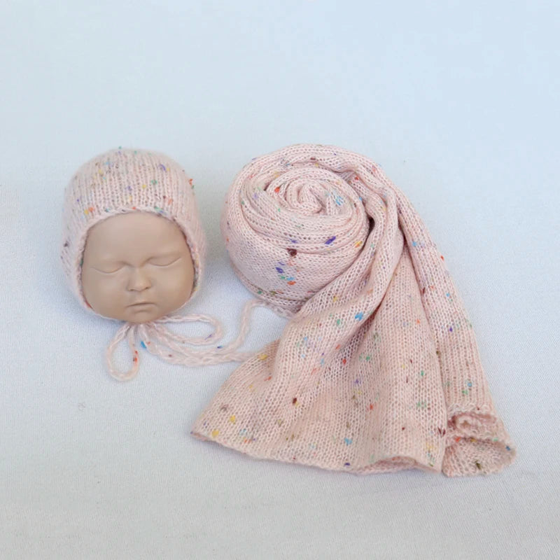 Ensemble couverture et bonnet en mohair tricoté pour nouveau-né, accessoire photo