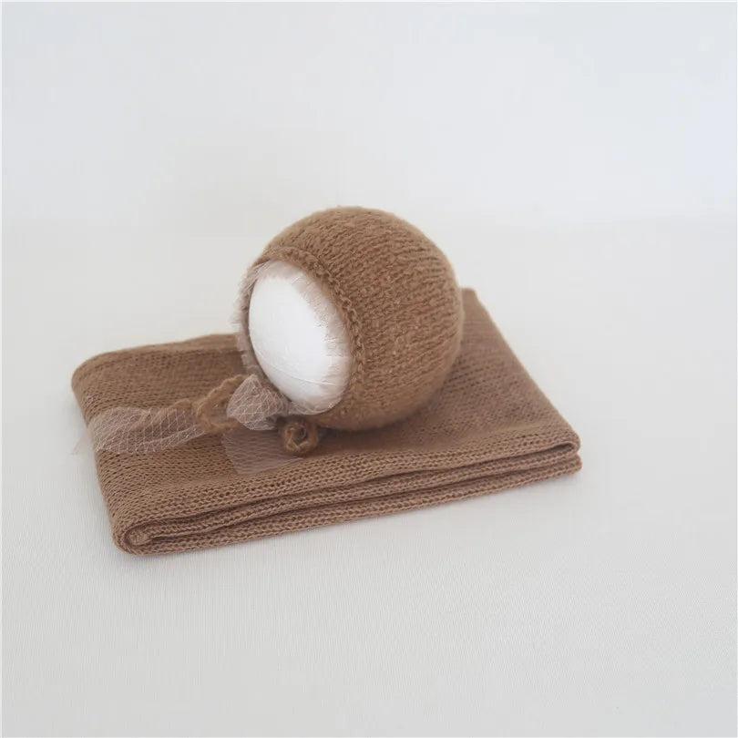 Ensemble couverture et bonnet en mohair tricoté pour nouveau-né, accessoire photo
